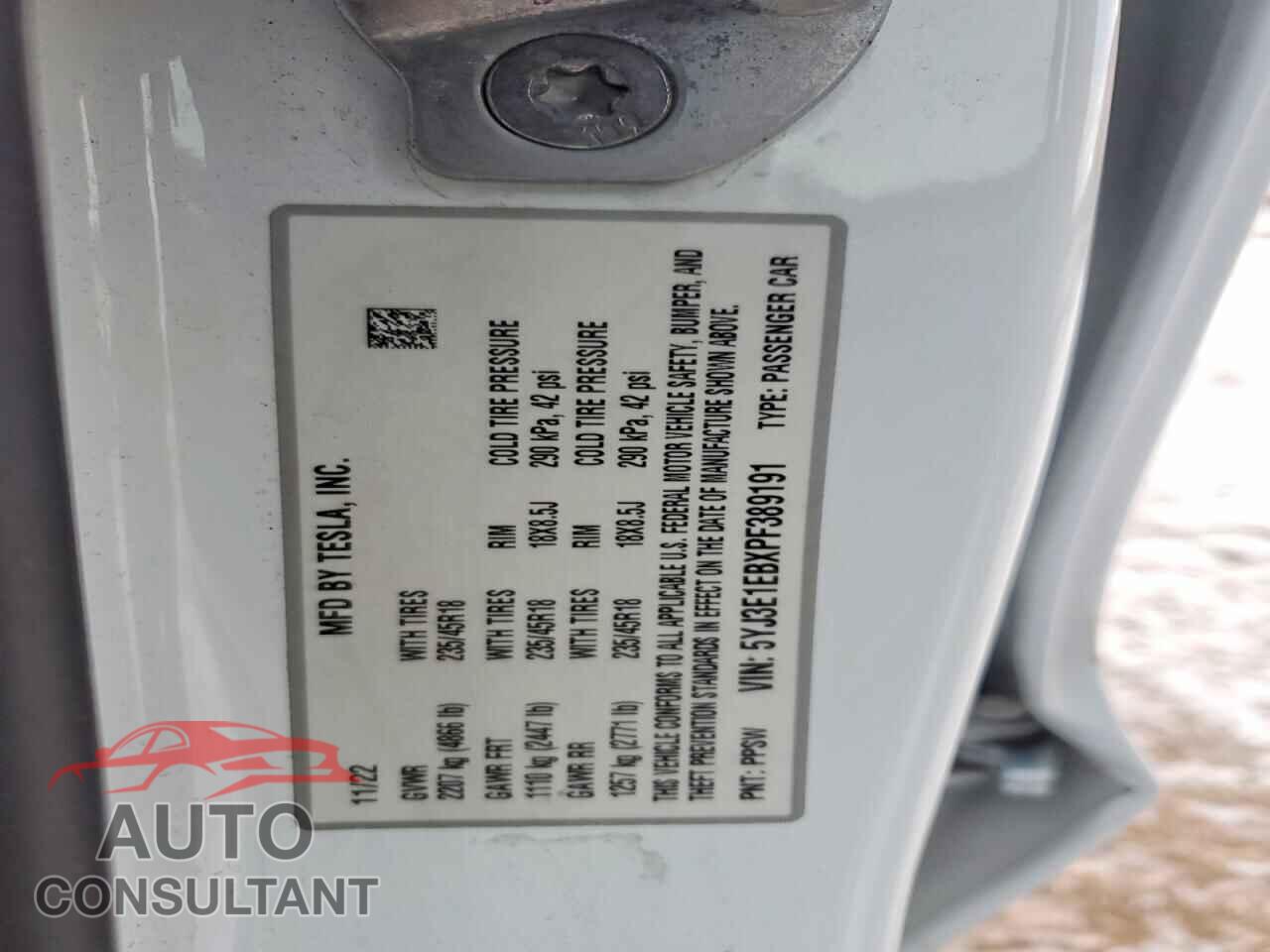 TESLA MODEL 3 2023 - 5YJ3E1EBXPF389191