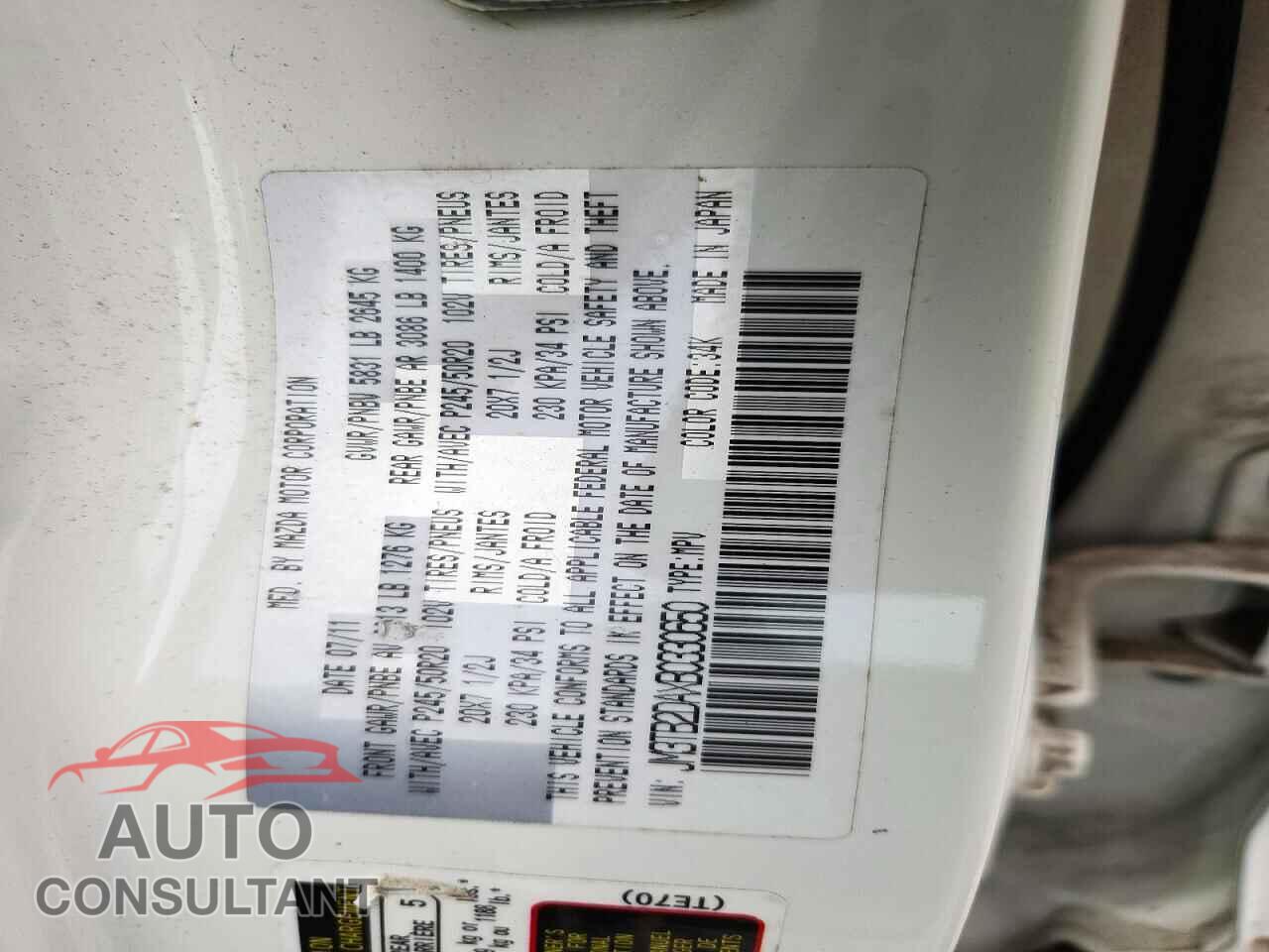 MAZDA CX-9 2011 - JM3TB2DAXB0330650