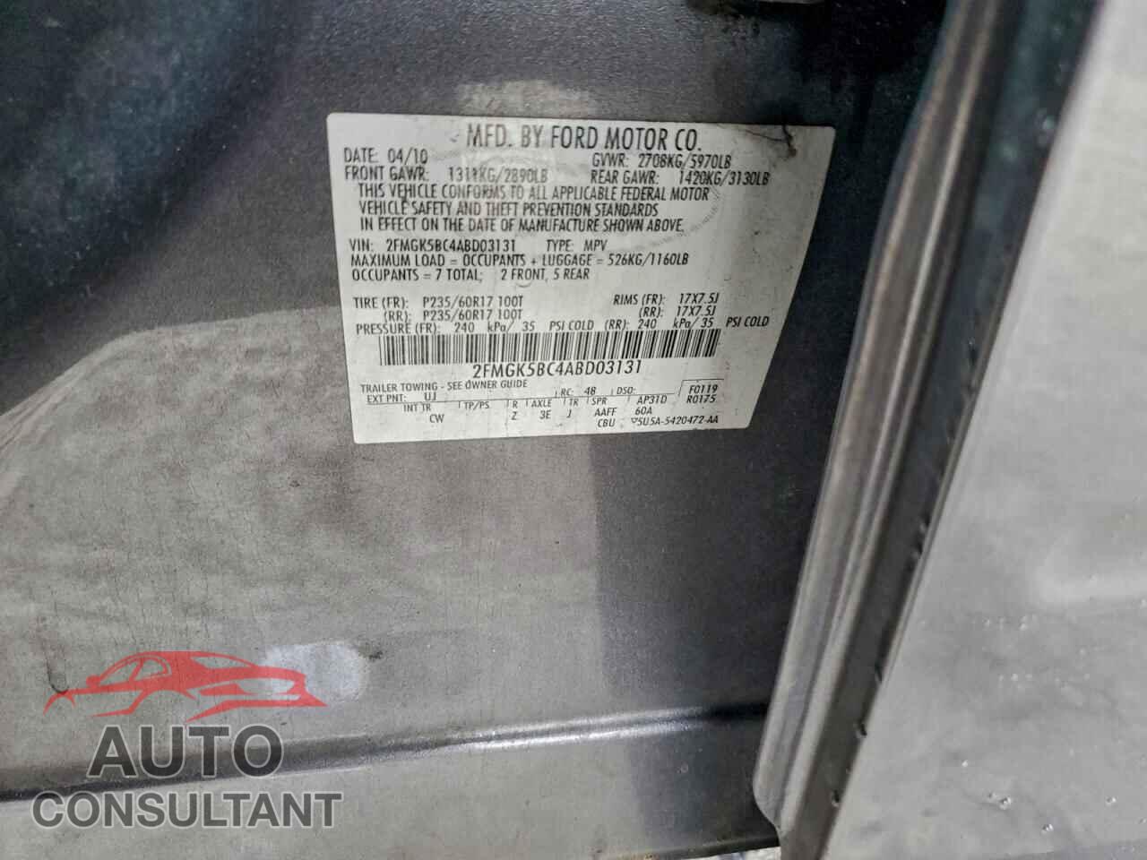FORD FLEX 2010 - 2FMGK5BC4ABD03131