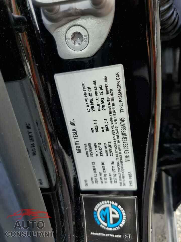 TESLA MODEL 3 2019 - 5YJ3E1EB1KF384745