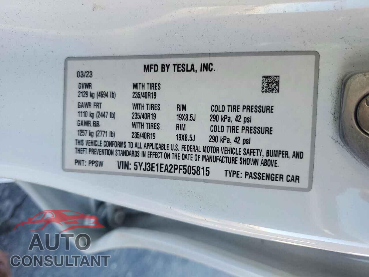 TESLA MODEL 3 2023 - 5YJ3E1EA2PF505815