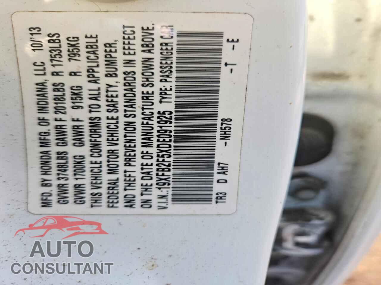 HONDA CIVIC 2013 - 19XFB2F5XDE091925