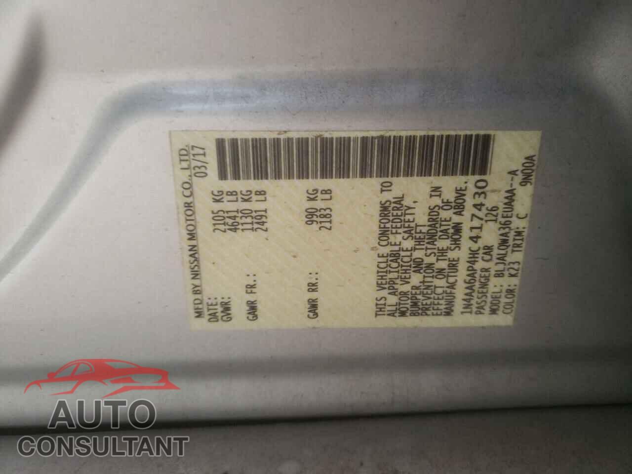 NISSAN MAXIMA 2017 - 1N4AA6AP4HC417430