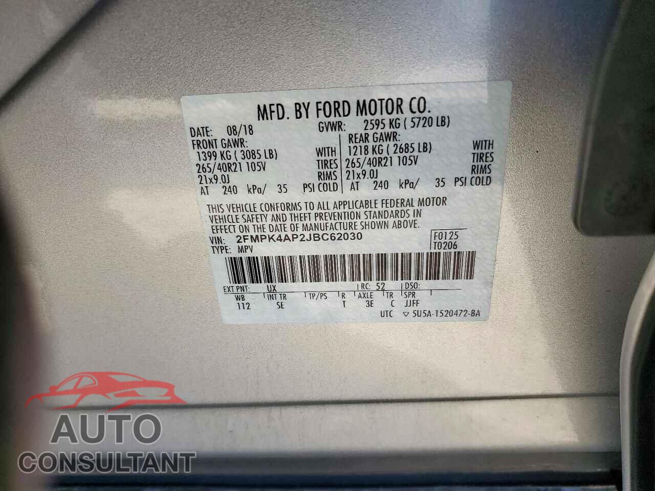 FORD EDGE 2018 - 2FMPK4AP2JBC62030