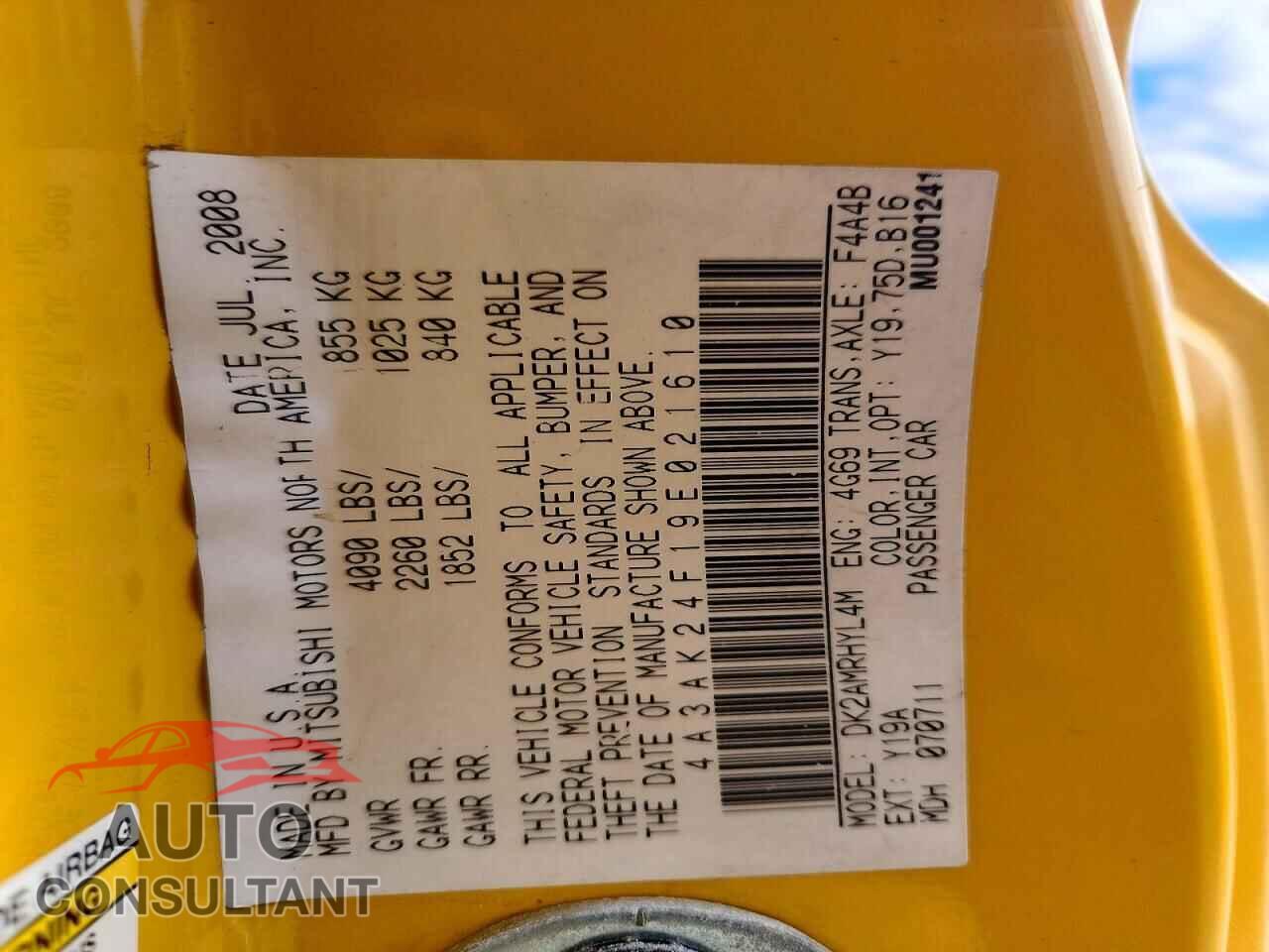 MITSUBISHI ECLIPSE 2009 - 4A3AK24F19E021610