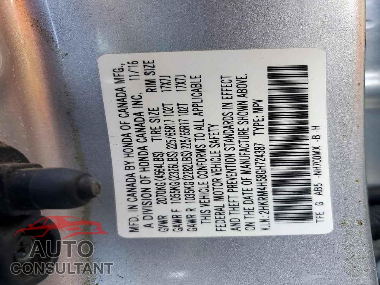 HONDA CRV 2016 - 2HKRM4H58GH724387