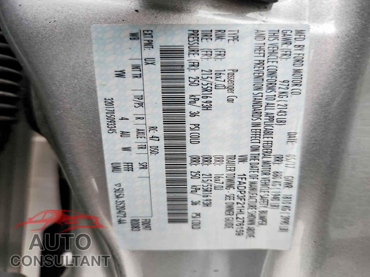 FORD FOCUS 2017 - 1FADP3F21HL276159