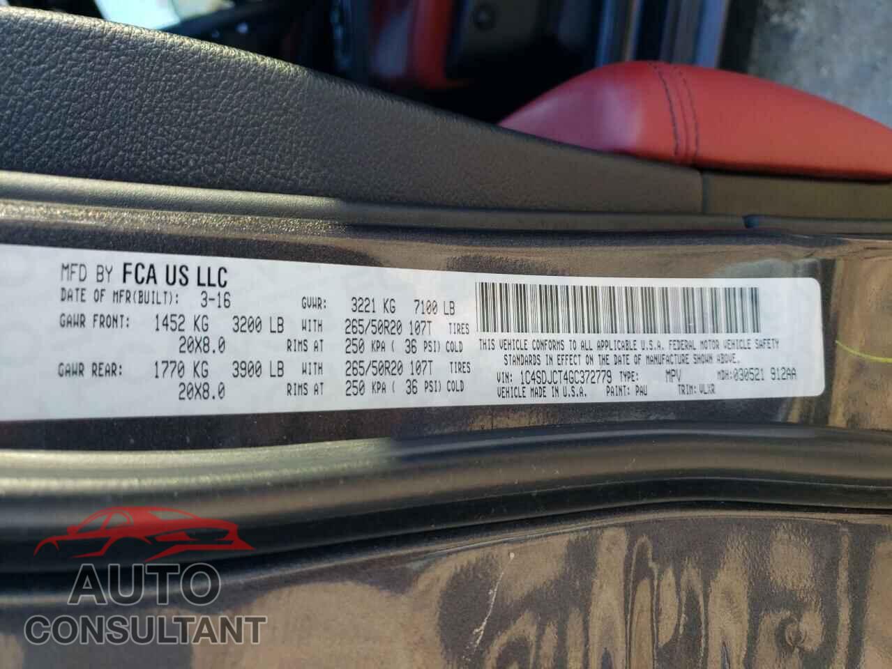 DODGE DURANGO 2016 - 1C4SDJCT4GC372779