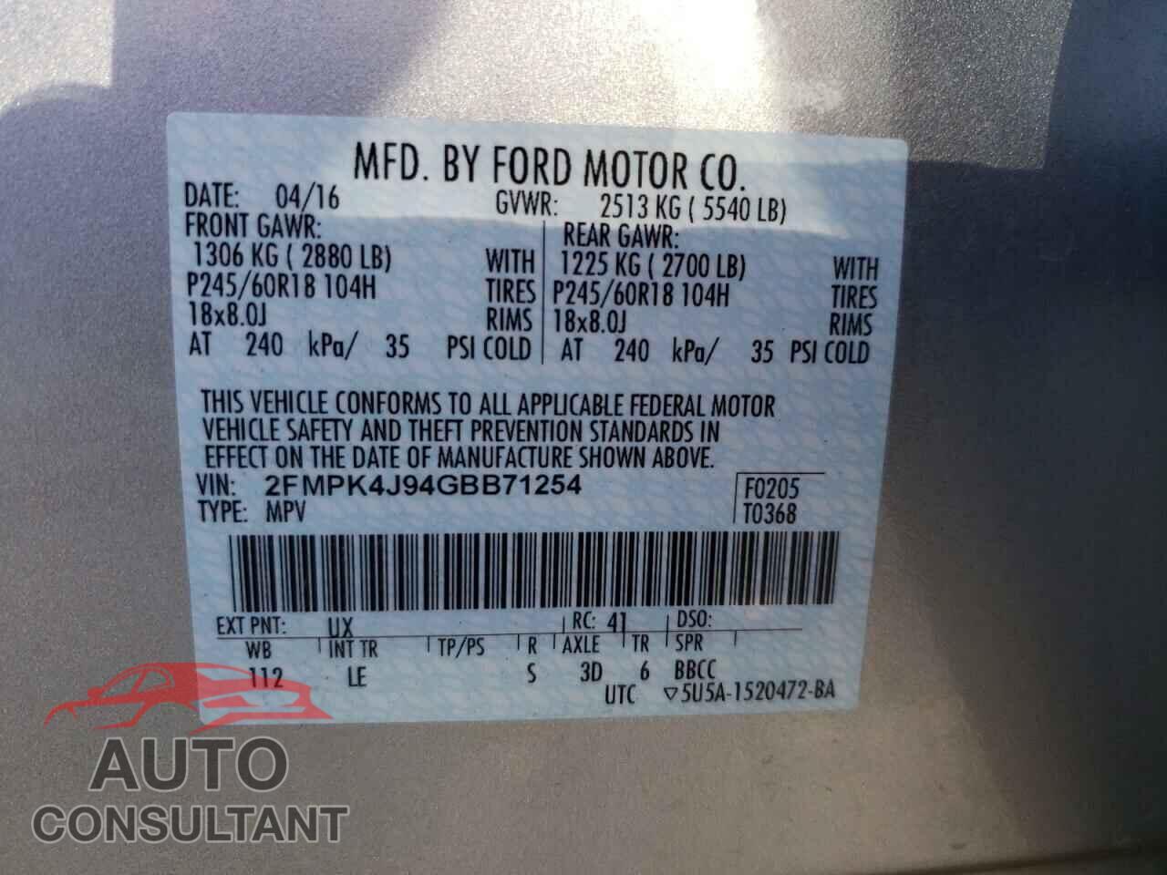 FORD EDGE 2016 - 2FMPK4J94GBB71254