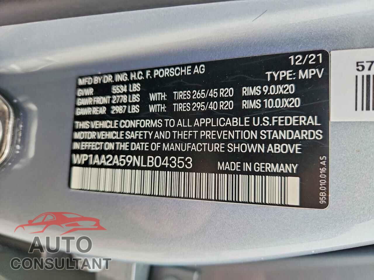 PORSCHE MACAN 2022 - WP1AA2A59NLB04353