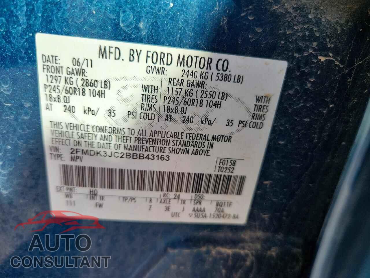 FORD EDGE 2011 - 2FMDK3JC2BBB43163