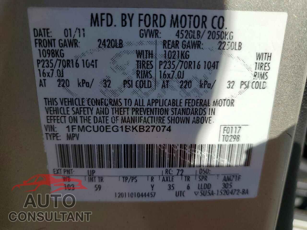 FORD ESCAPE 2011 - 1FMCU0EG1BKB27074
