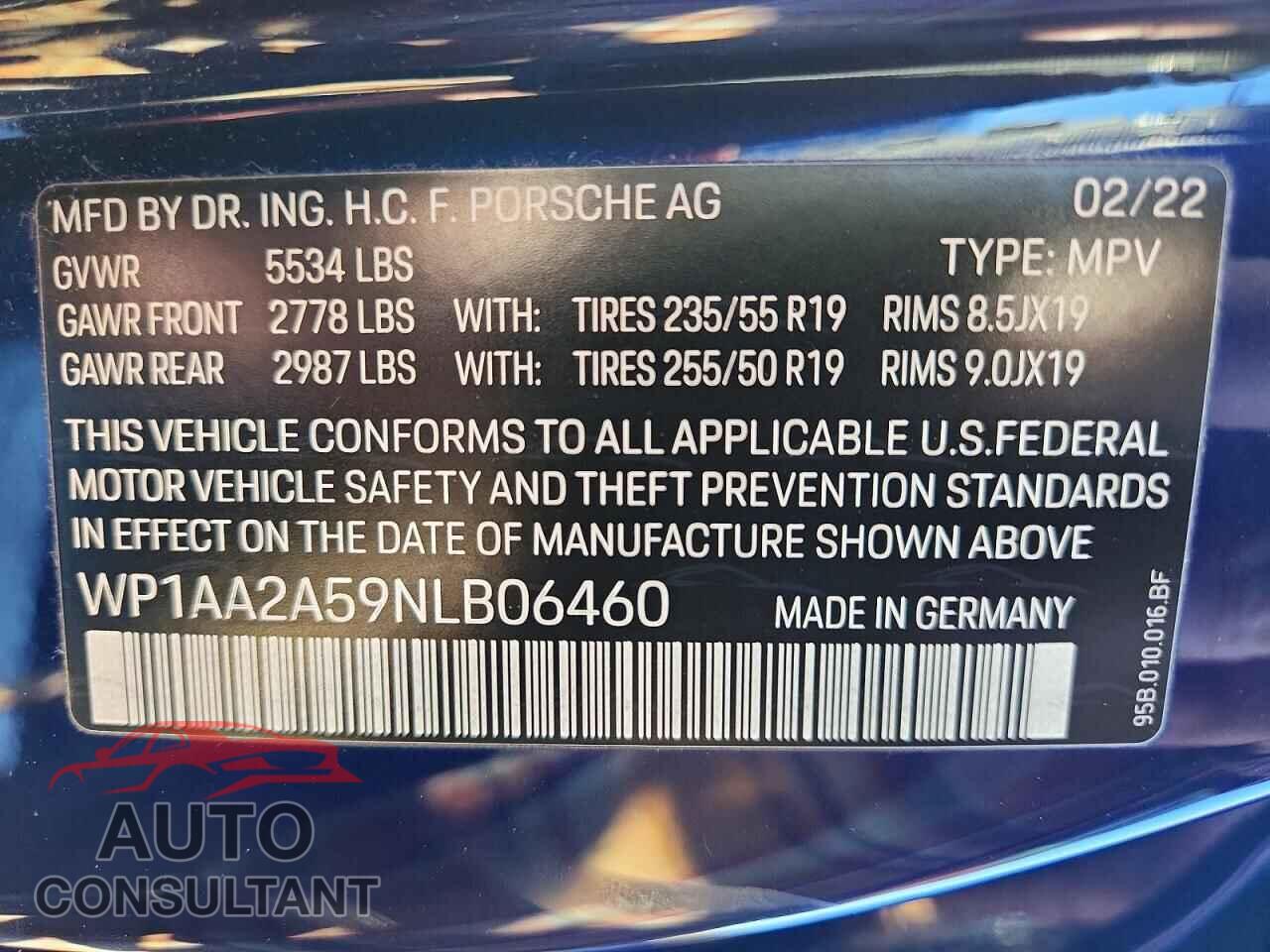 PORSCHE MACAN 2022 - WP1AA2A59NLB06460
