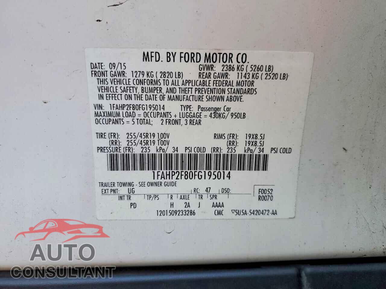 FORD TAURUS 2015 - 1FAHP2F80FG195014