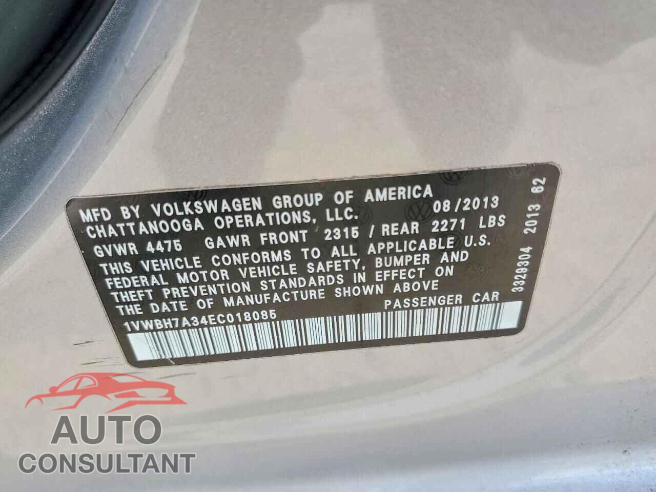 VOLKSWAGEN PASSAT 2014 - 1VWBH7A34EC018085