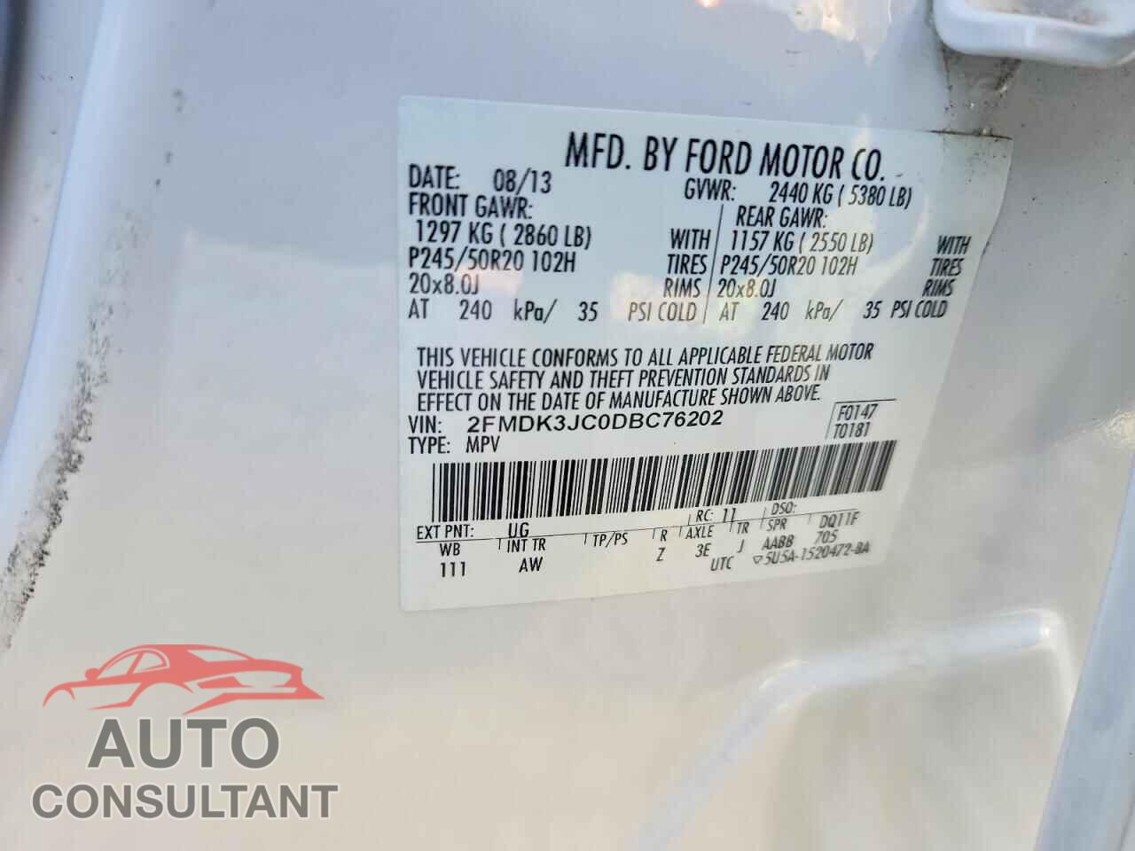 FORD EDGE 2013 - 2FMDK3JC0DBC76202