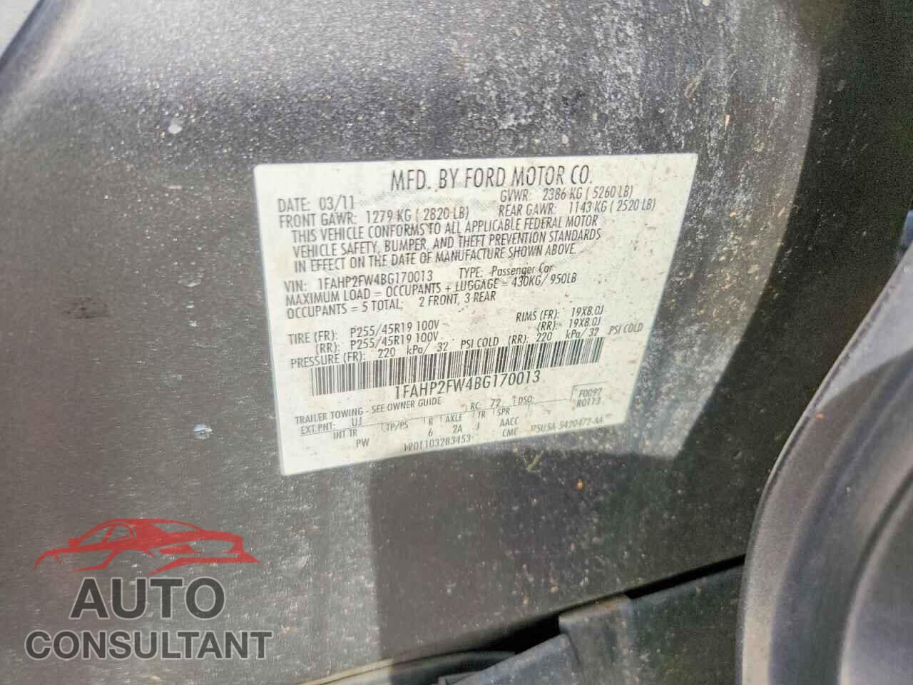FORD TAURUS 2011 - 1FAHP2FW4BG170013