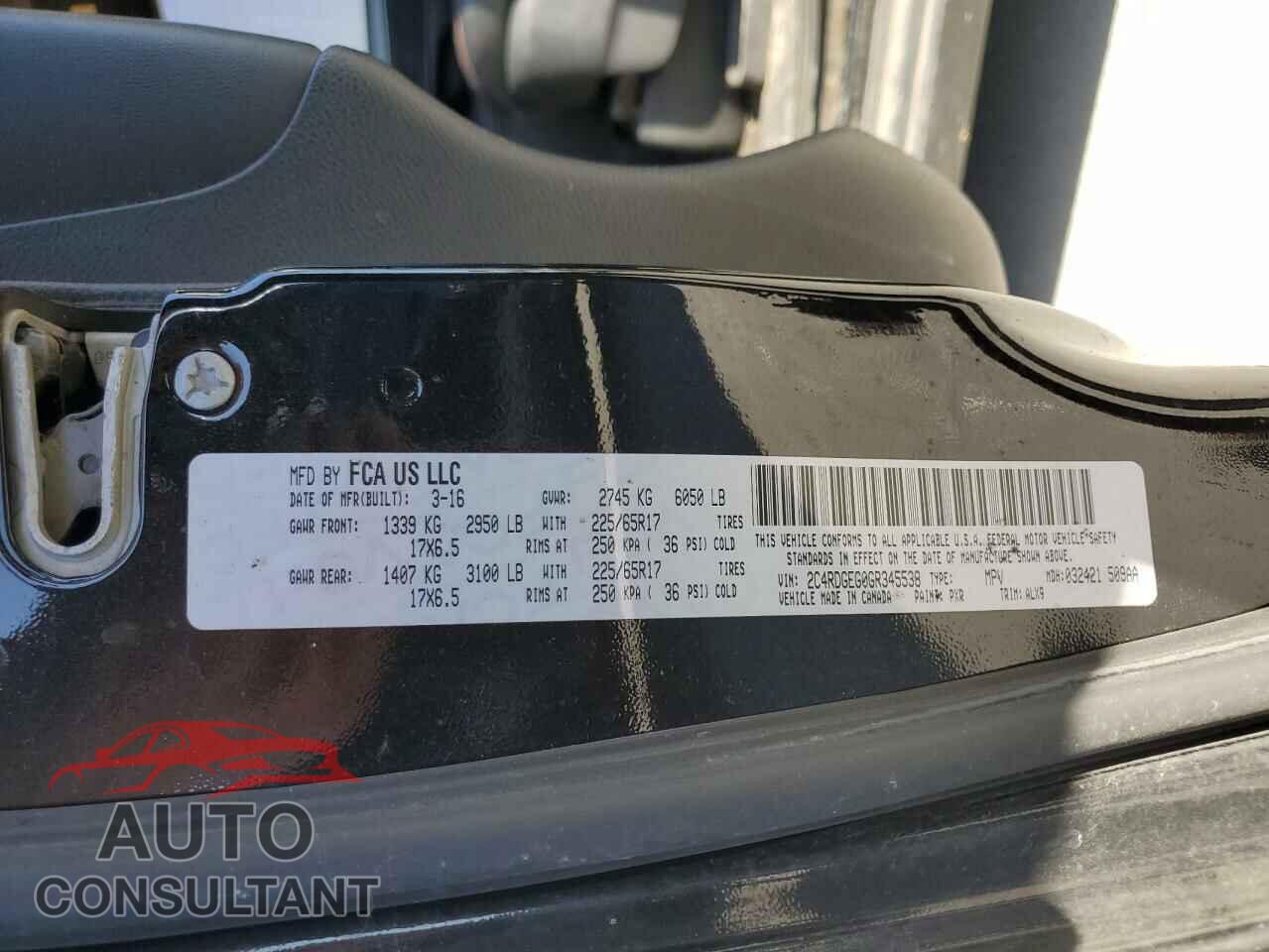 DODGE CARAVAN 2016 - 2C4RDGEG0GR345538