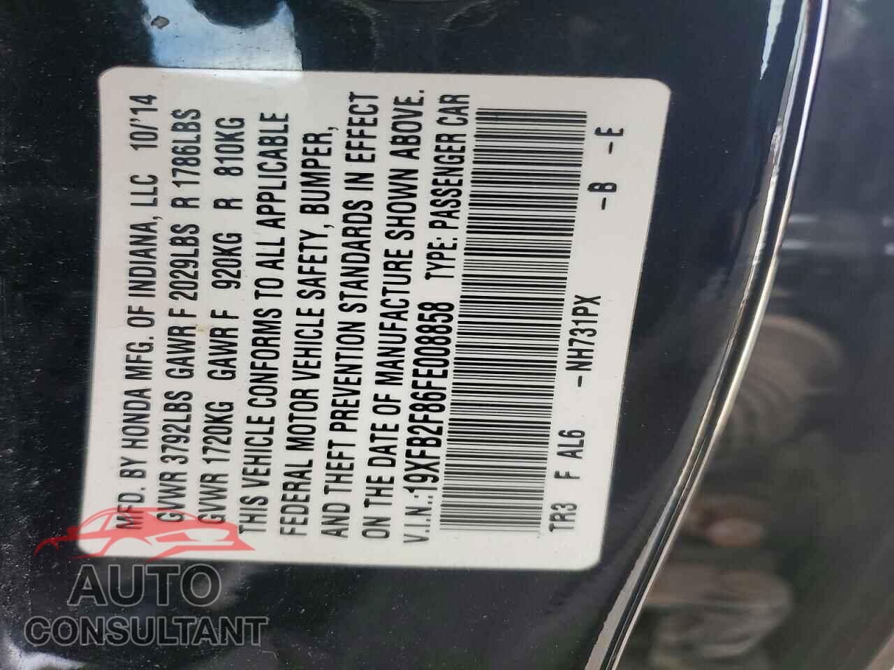 HONDA CIVIC 2015 - 19XFB2F86FE008858