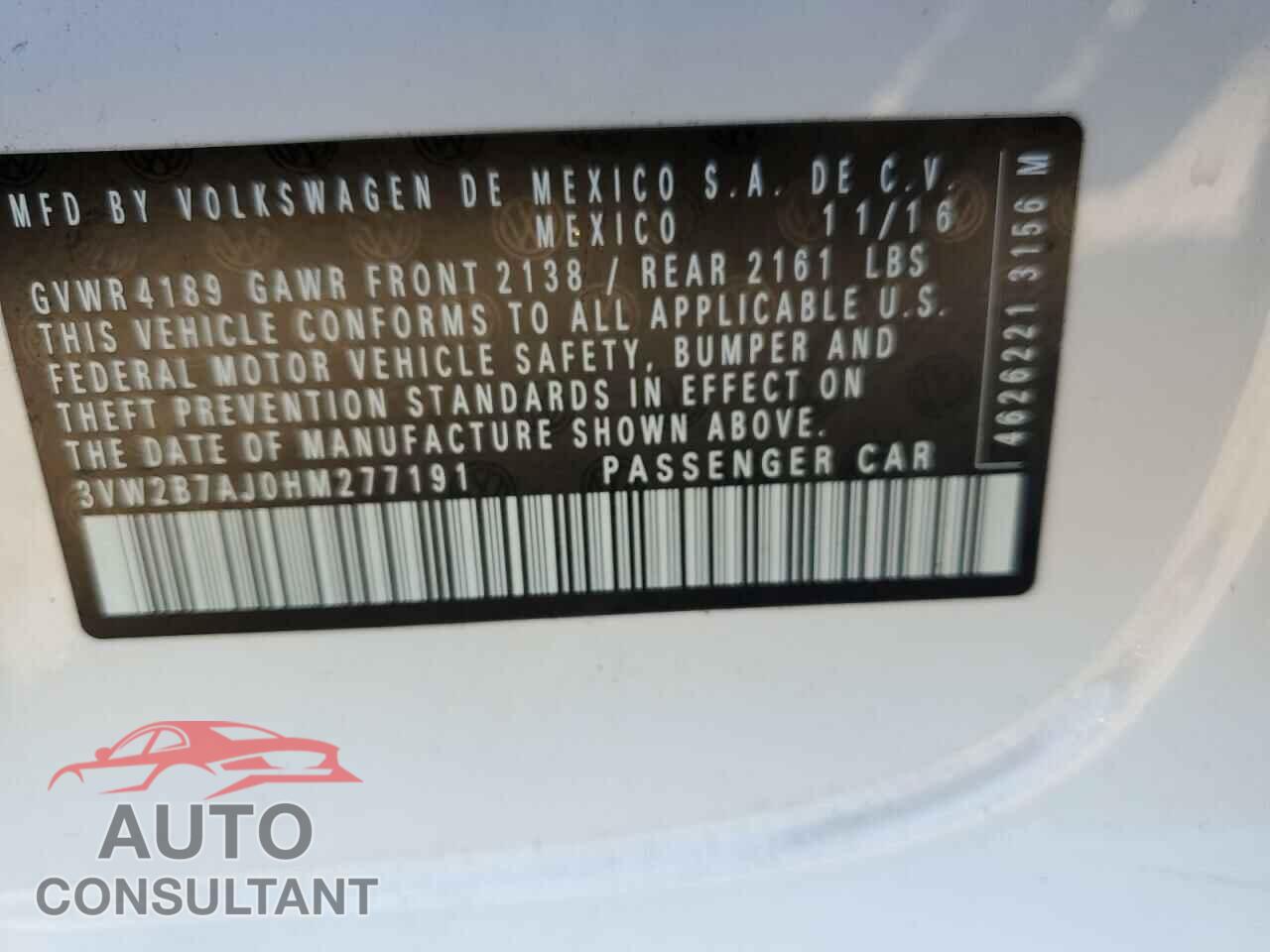 VOLKSWAGEN JETTA 2017 - 3VW2B7AJ0HM277191