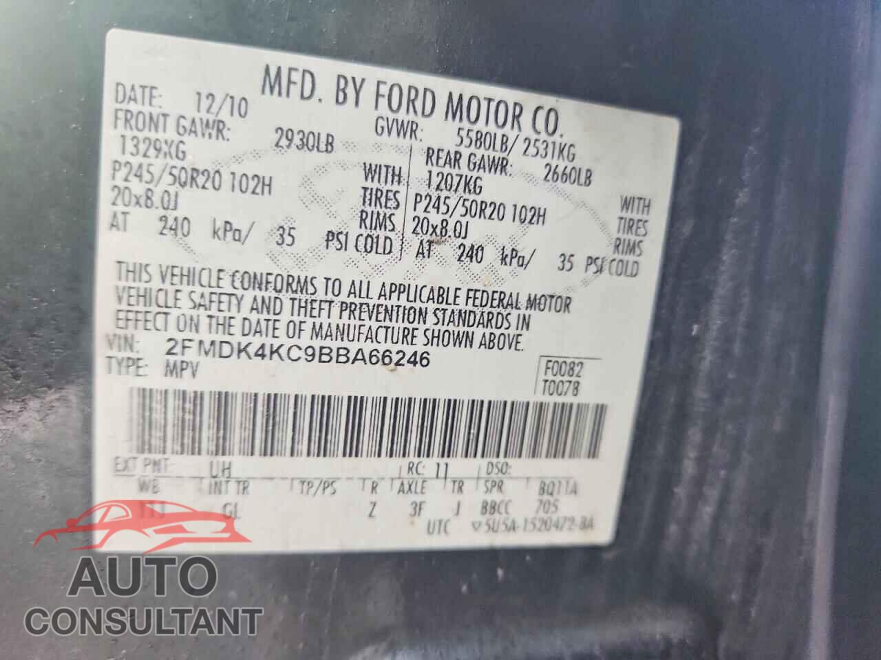 FORD EDGE 2011 - 2FMDK4KC9BBA66246