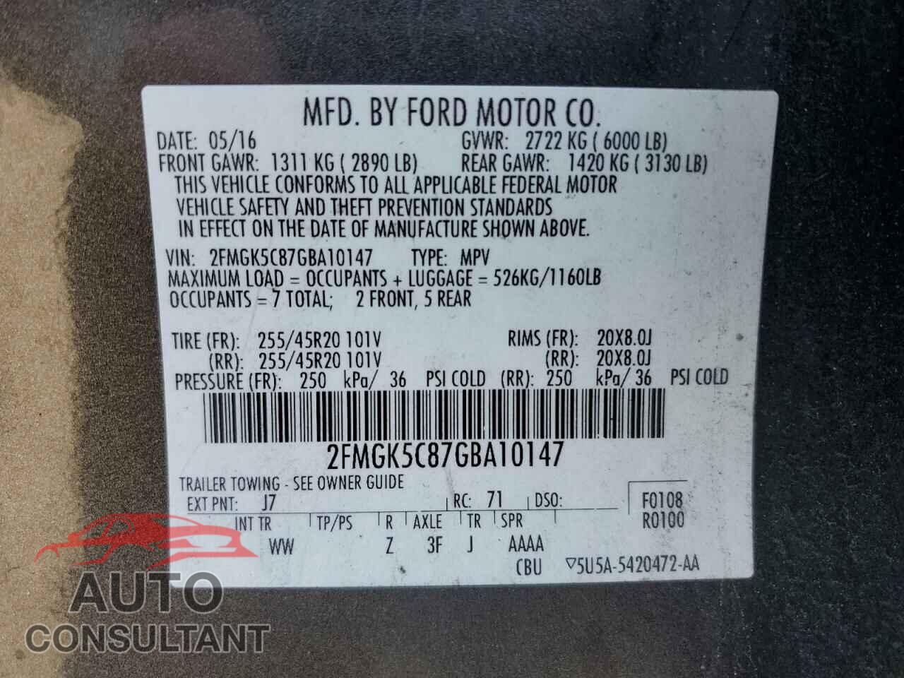 FORD FLEX 2016 - 2FMGK5C87GBA10147