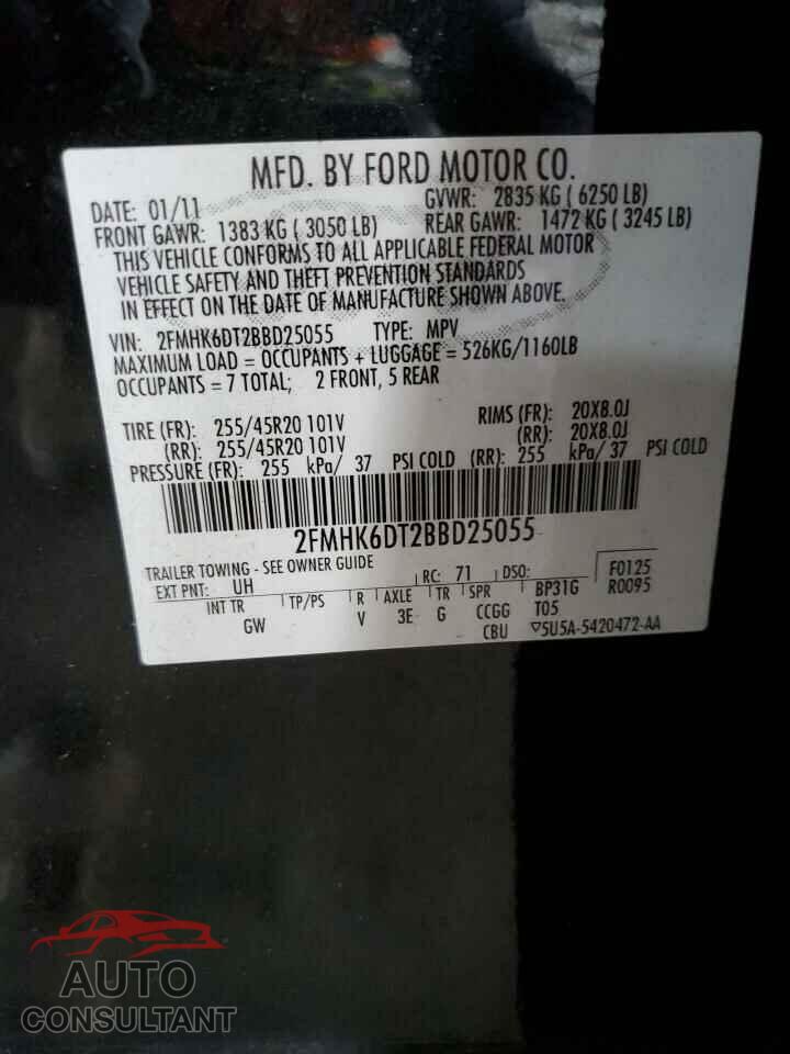 FORD FLEX 2011 - 2FMHK6DT2BBD25055