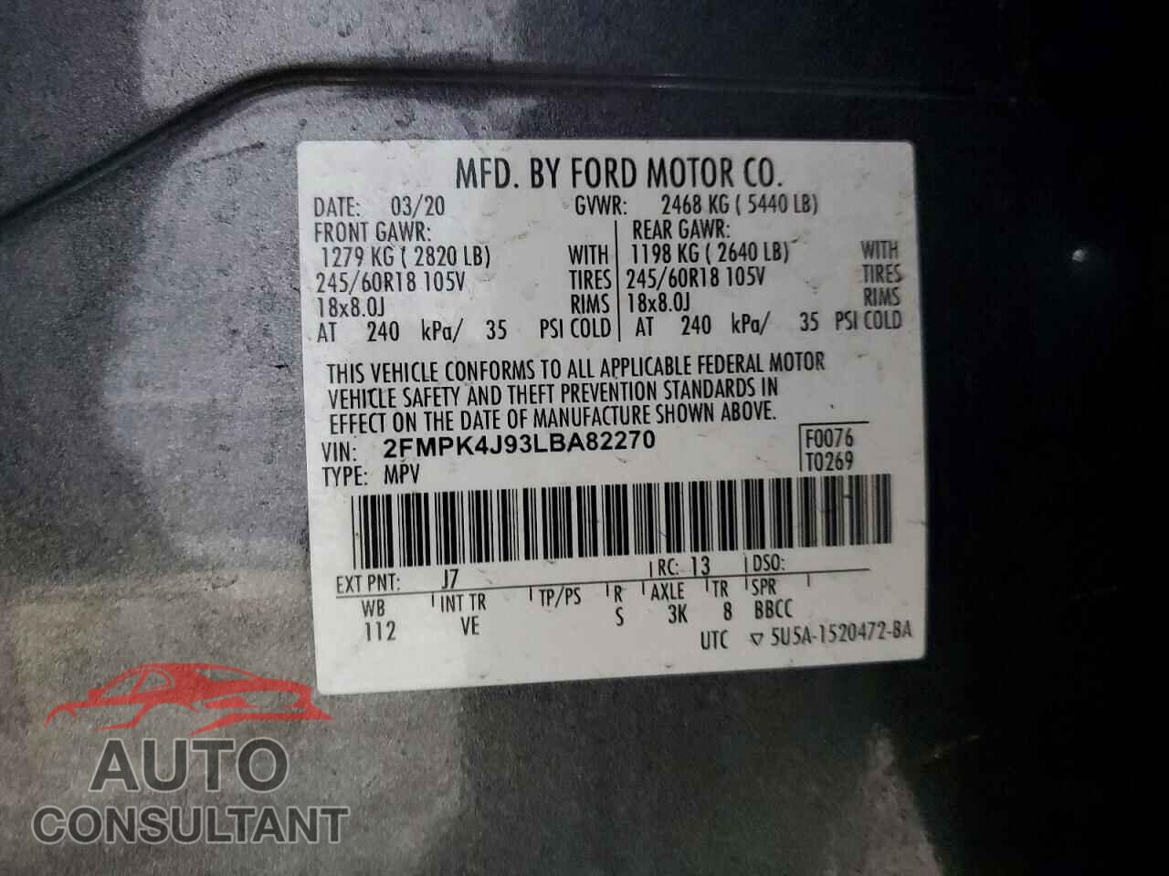 FORD EDGE 2020 - 2FMPK4J93LBA82270