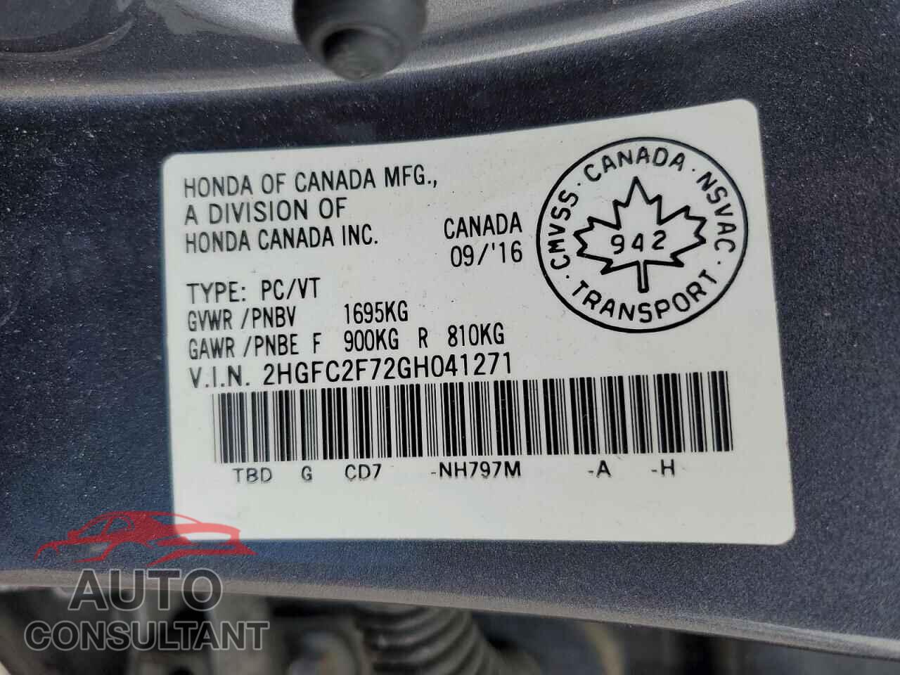 HONDA CIVIC 2016 - 2HGFC2F72GH041271