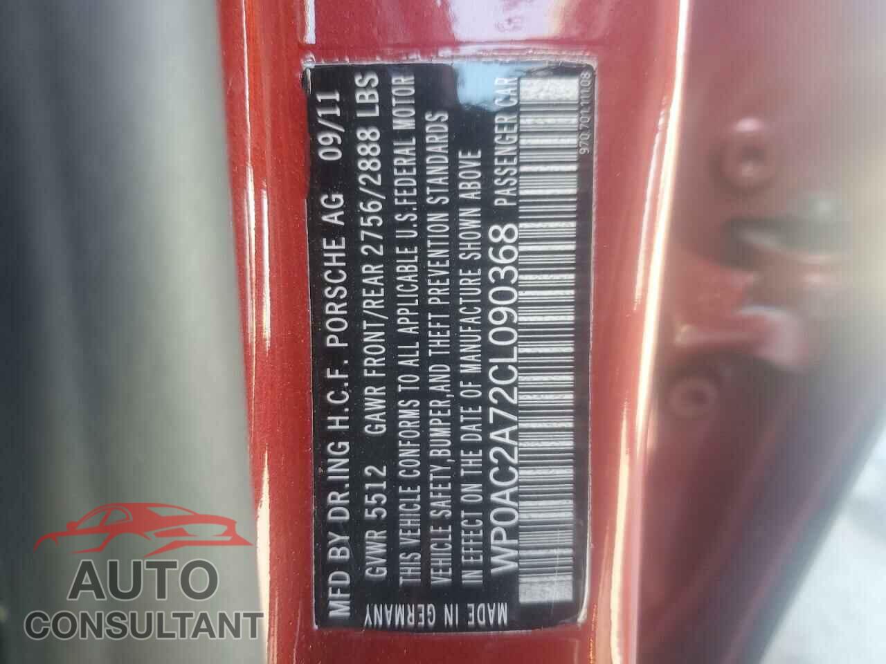 PORSCHE PANAMERA 2012 - WP0AC2A72CL090368