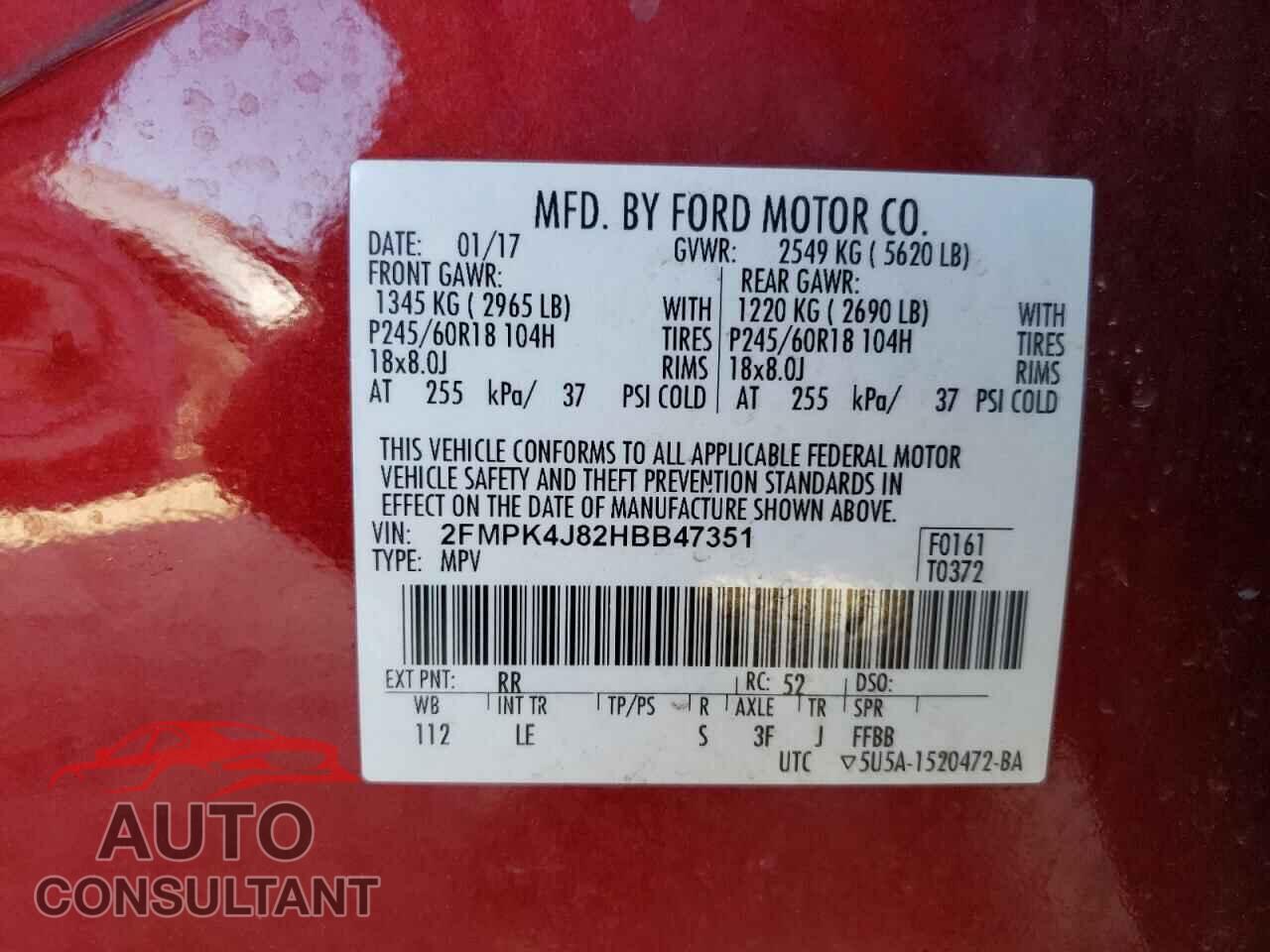FORD EDGE 2017 - 2FMPK4J82HBB47351