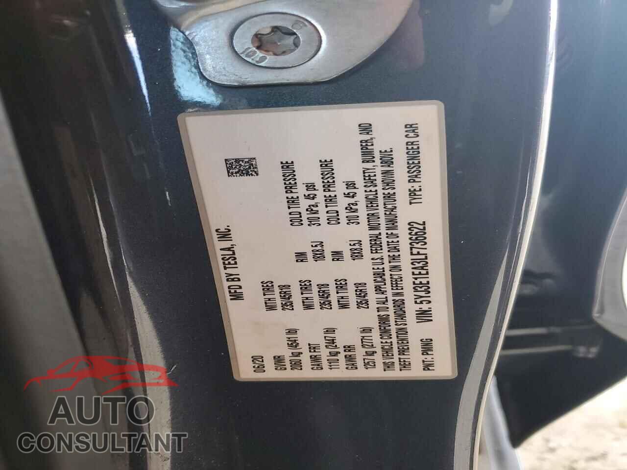 TESLA MODEL 3 2020 - 5YJ3E1EA3LF736622