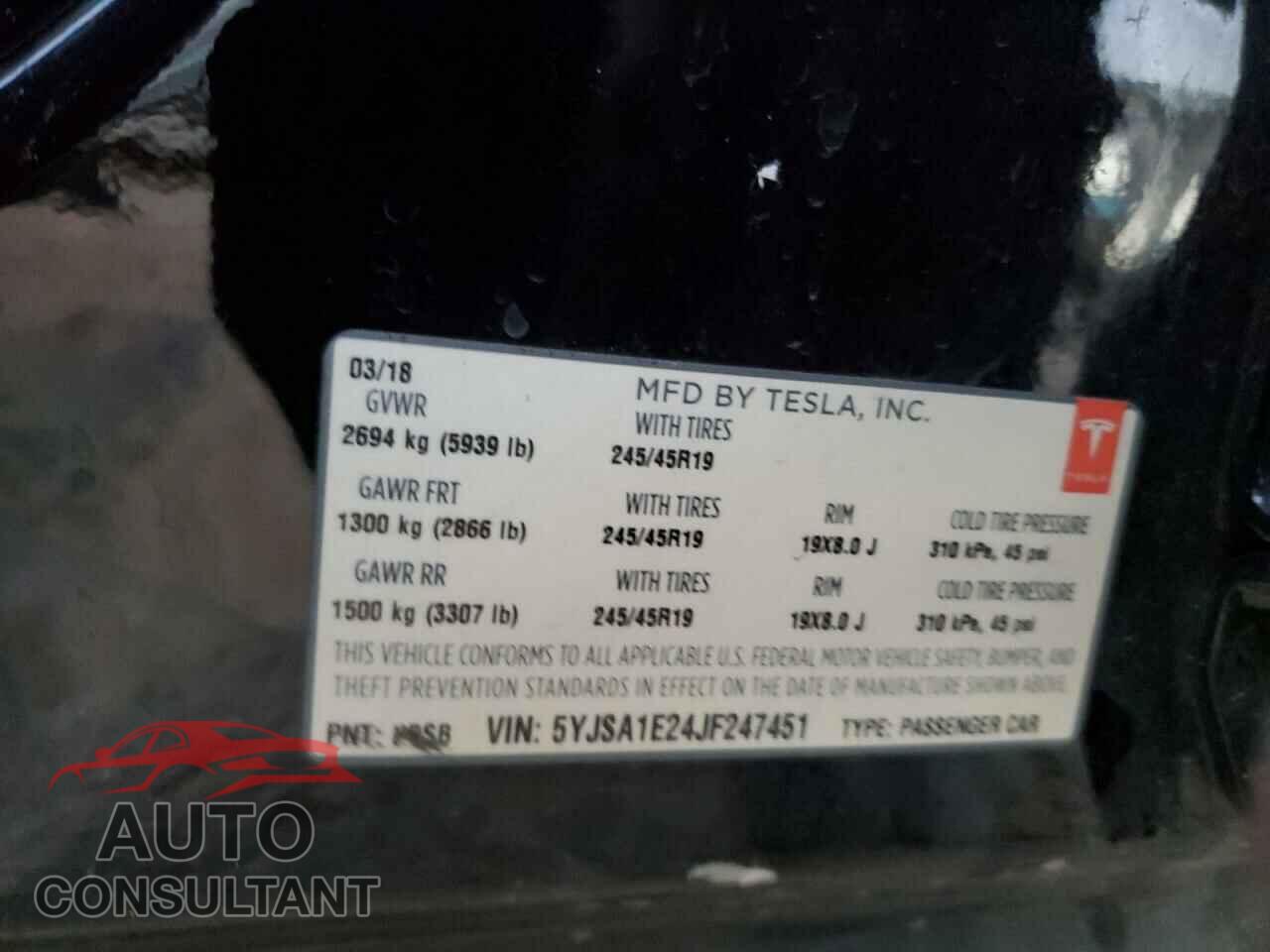 TESLA MODEL S 2018 - 5YJSA1E24JF247451