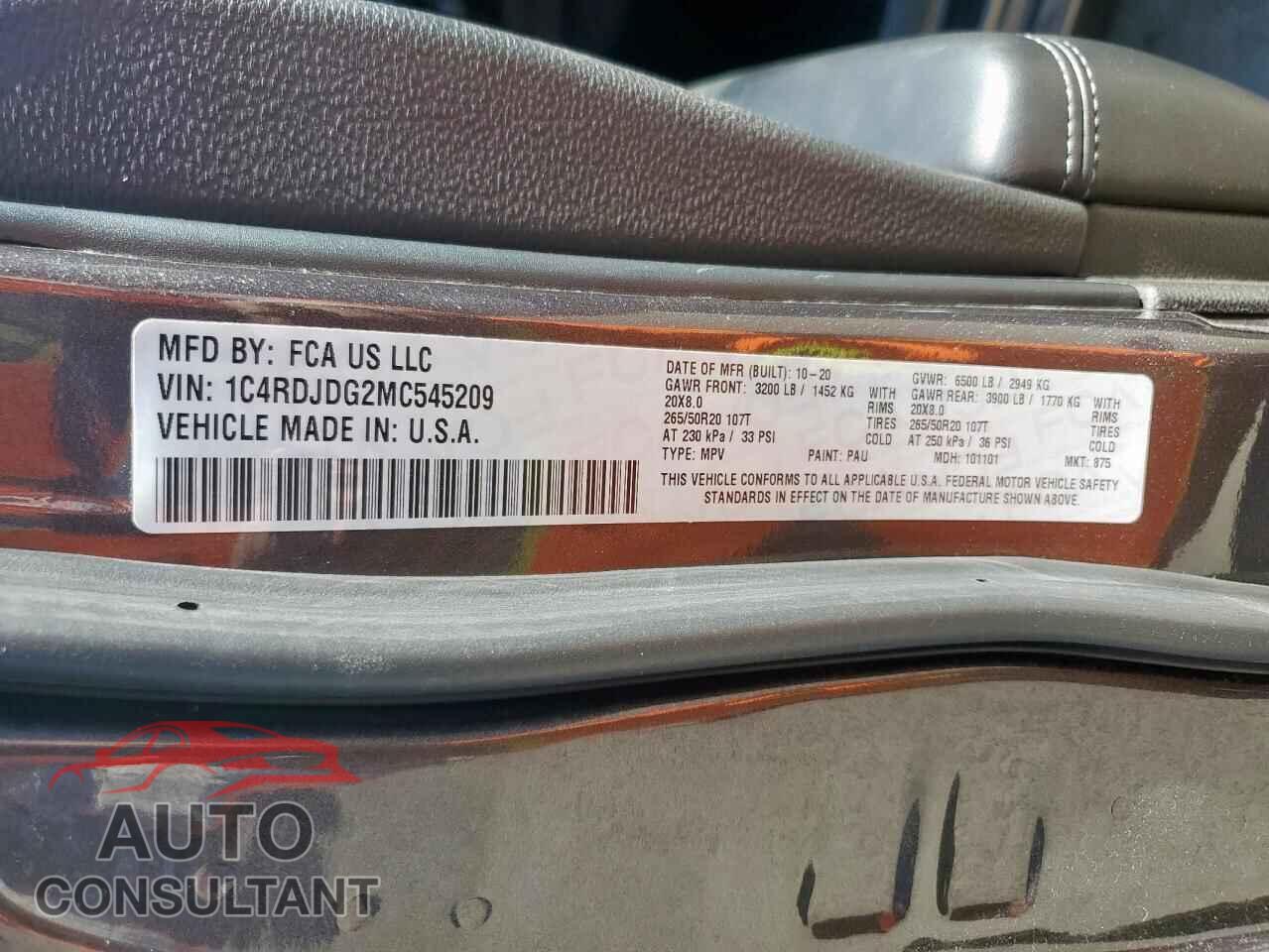 DODGE DURANGO 2021 - 1C4RDJDG2MC545209