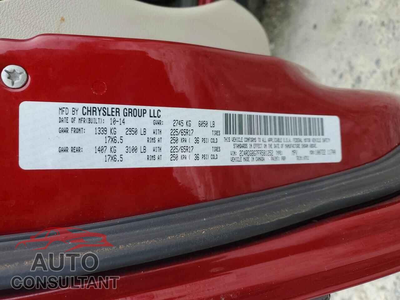 DODGE CARAVAN 2015 - 2C4RDGBG7FR581252