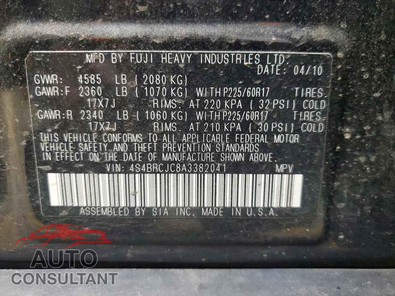 SUBARU OUTBACK 2010 - 4S4BRCJC8A3382041