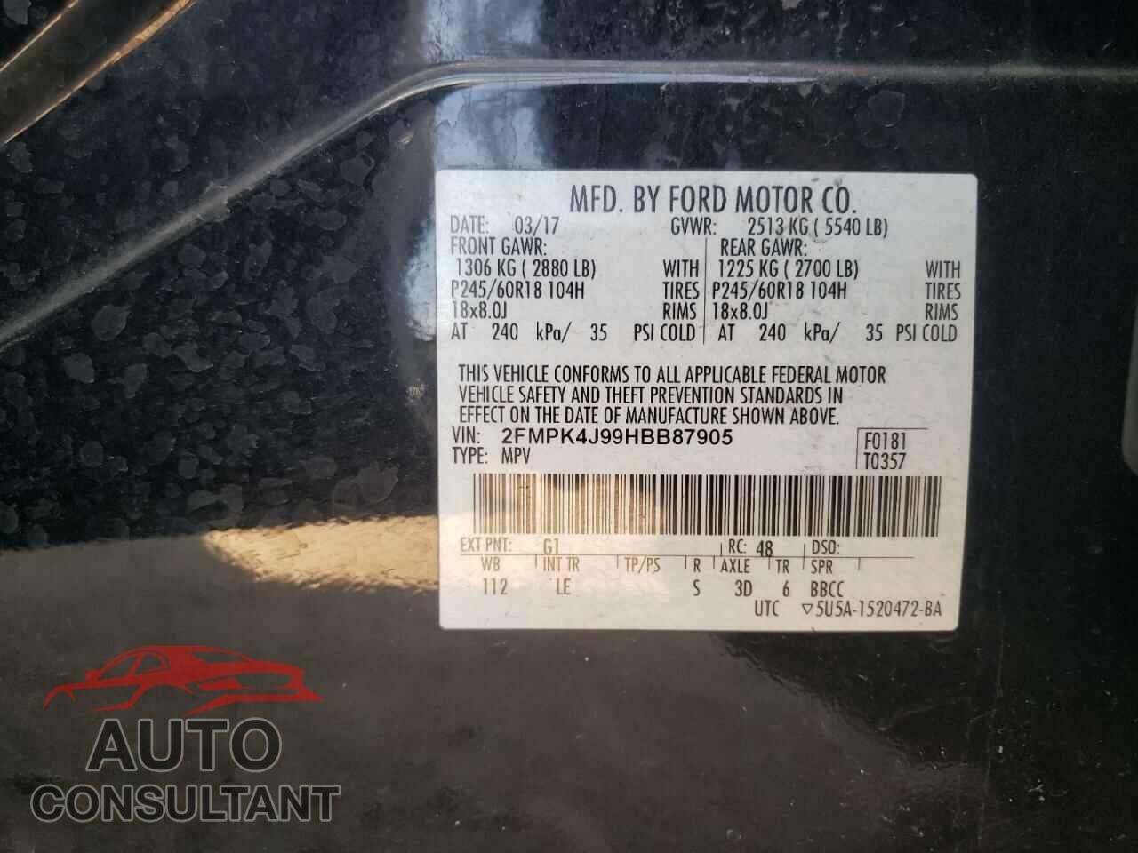 FORD EDGE 2017 - 2FMPK4J99HBB87905