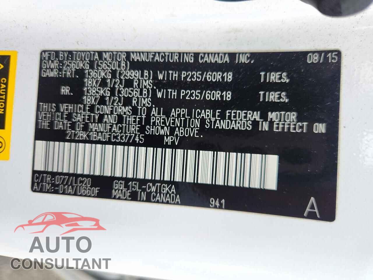 LEXUS RX350 2015 - 2T2BK1BA0FC337745