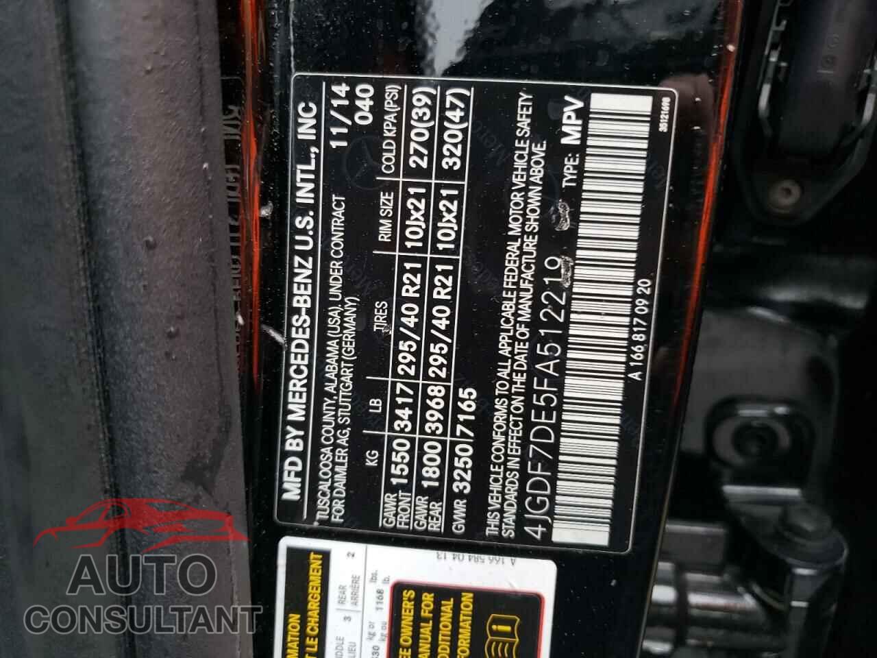 MERCEDES-BENZ GL-CLASS 2015 - 4JGDF7DE5FA512219