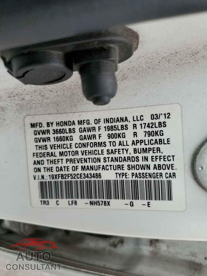 HONDA CIVIC 2012 - 19XFB2F52CE343486