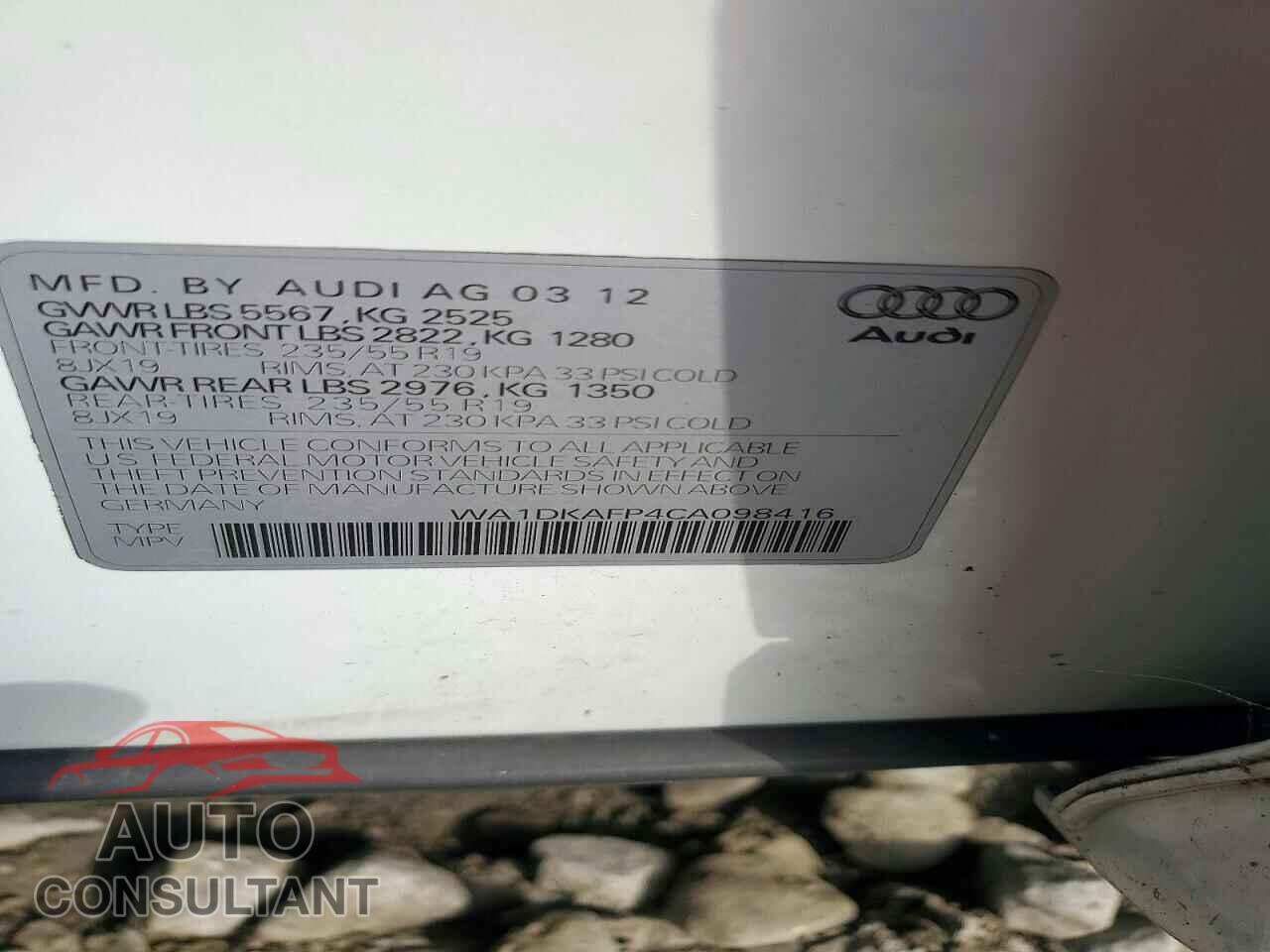 AUDI Q5 2012 - WA1DKAFP4CA098416