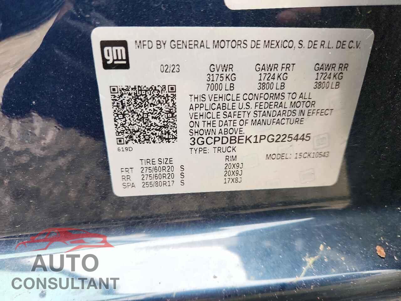 CHEVROLET SILVERADO 2023 - 3GCPDBEK1PG225445