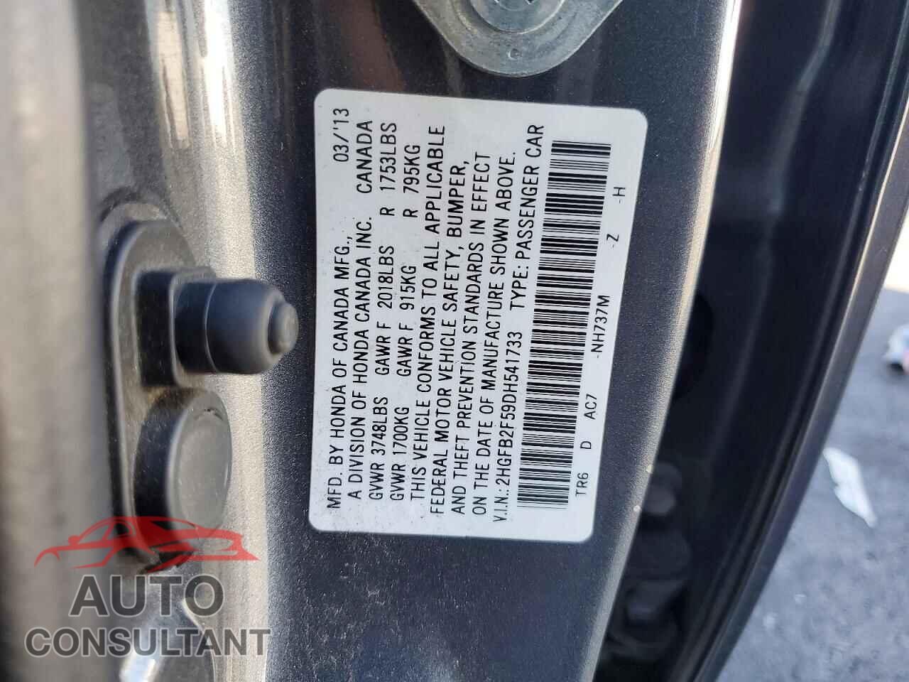 HONDA CIVIC 2013 - 2HGFB2F59DH541733