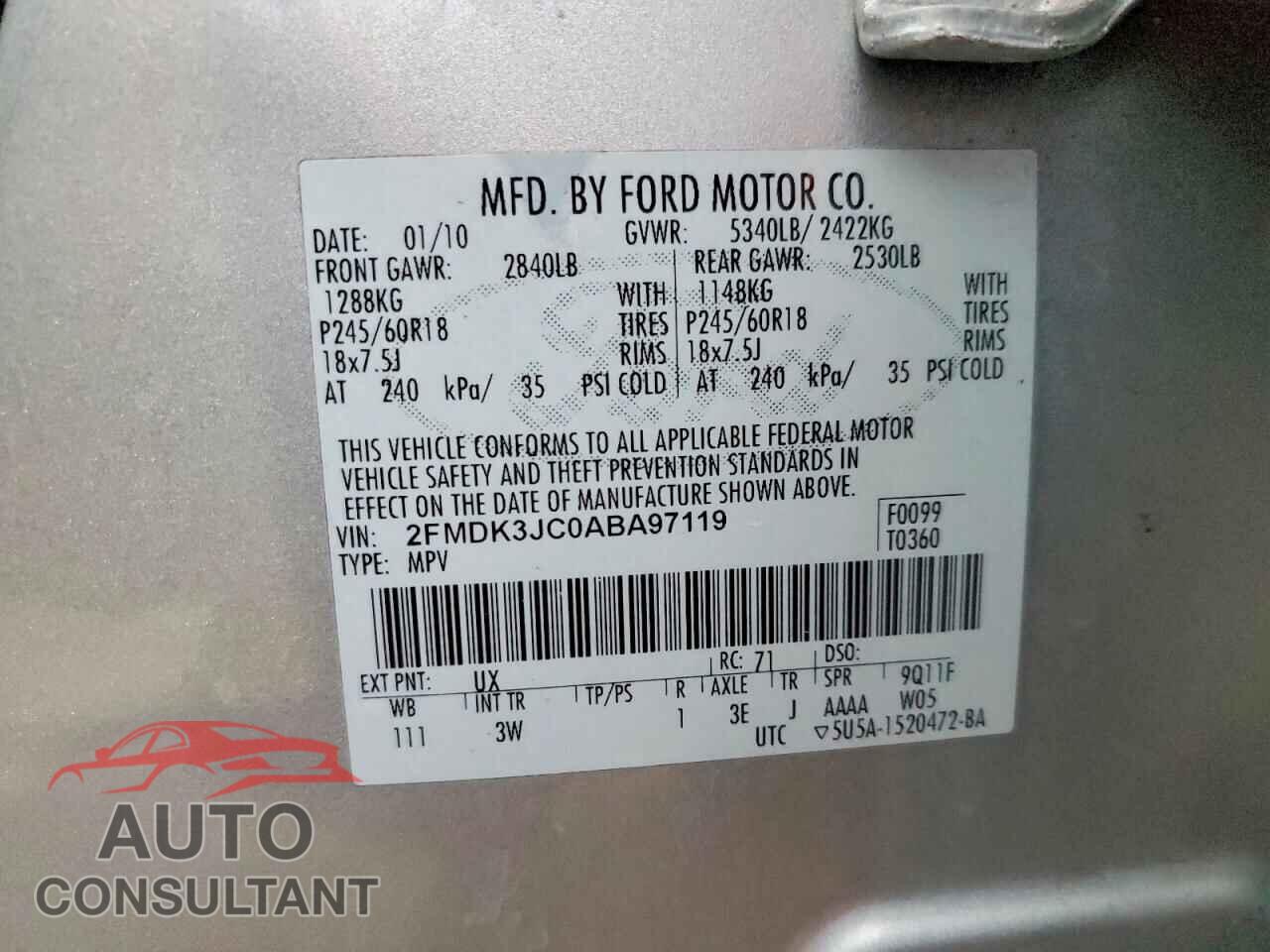 FORD EDGE 2010 - 2FMDK3JC0ABA97119