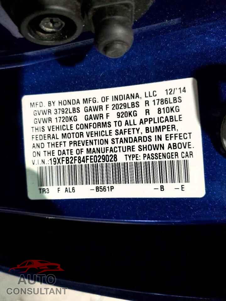HONDA CIVIC 2015 - 19XFB2F84FE029028