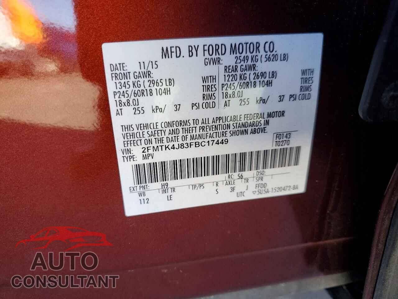 FORD EDGE 2015 - 2FMTK4J83FBC17449