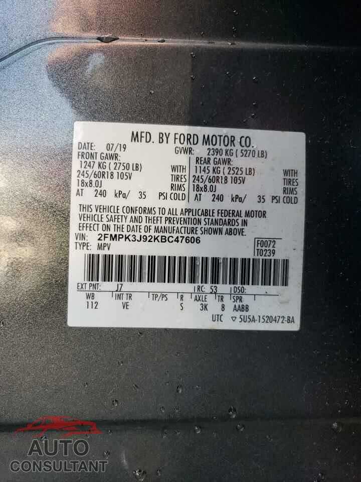 FORD EDGE 2019 - 2FMPK3J92KBC47606