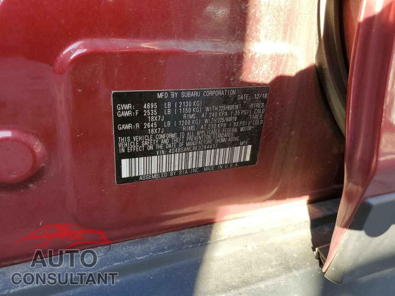 SUBARU OUTBACK 2019 - 4S4BSANC8K3284437