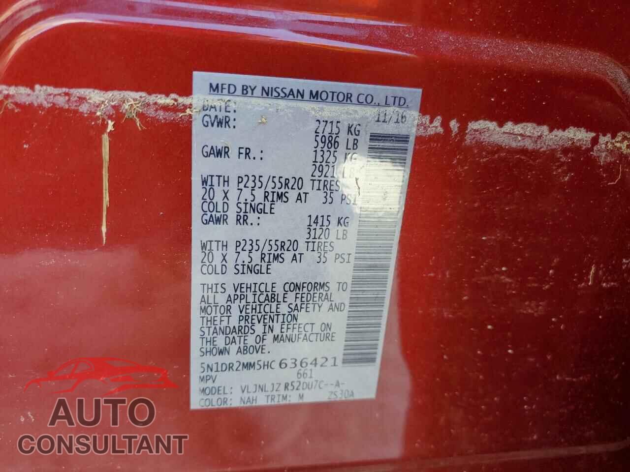 NISSAN PATHFINDER 2017 - 5N1DR2MM5HC636421