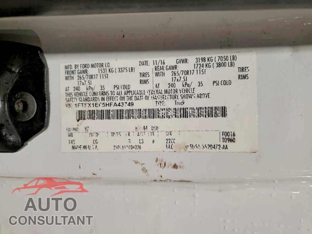 FORD F150 2017 - 1FTFX1EF5HFA43749